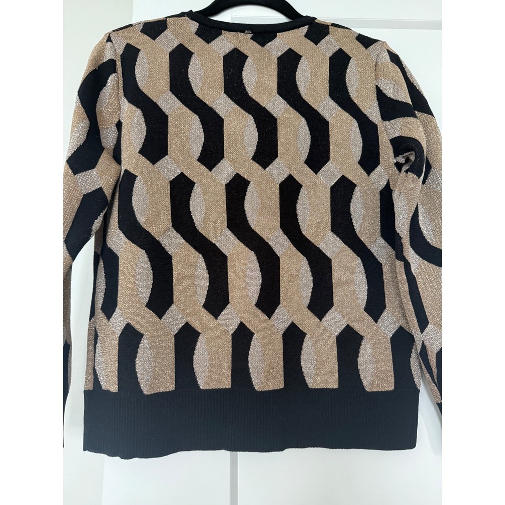YAL New York Womens Metallic Geometric Glitter Knit Sweater Black Gold Silver M - Picture 13 of 13